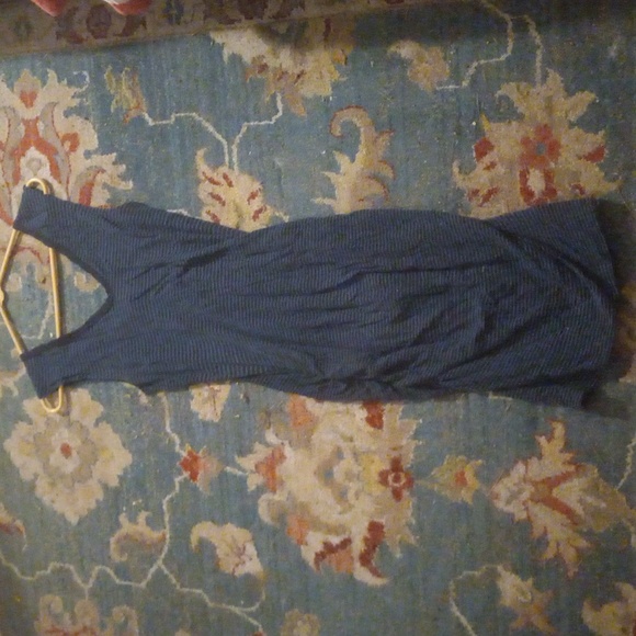 James Perse 100%Cotton Black/Blue Deep V Neck, Back, Tank Dress W/ Ruched Sides - Picture 9 of 11